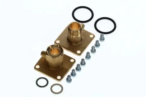BOSCH Anschluss-Set, bestehend aus zwei Messinganbaustücken, O-Ringen und Schrauben, geeignet für Gasventile.